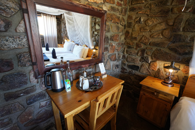Picture of coffee facilities in room at Canyon Lodge Accommodation at Fish River Canyon in Namibia