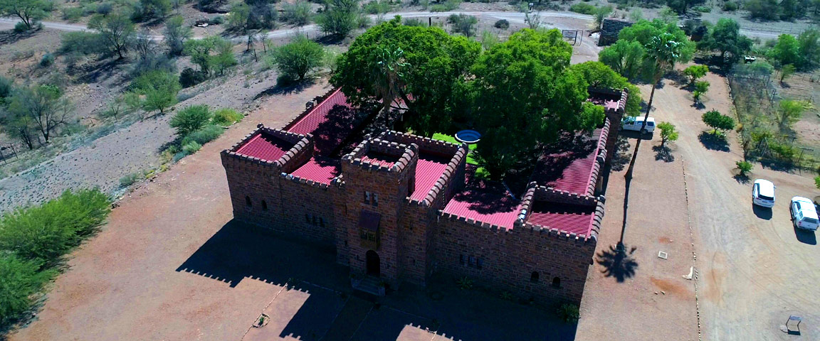 Aerial view of Duwisib Castle Namibia looking down into the castle courtyard