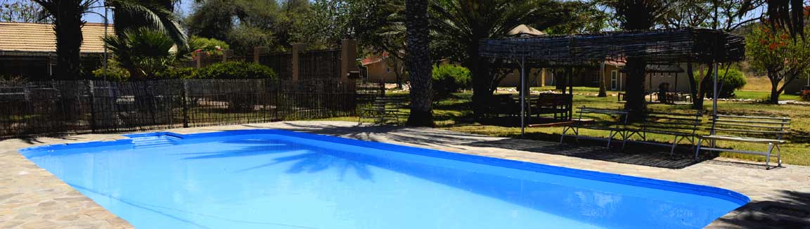 Sparkling blue swimming pool at Khorixas, just one of the facilities at Khorixas NWR Restcamp.