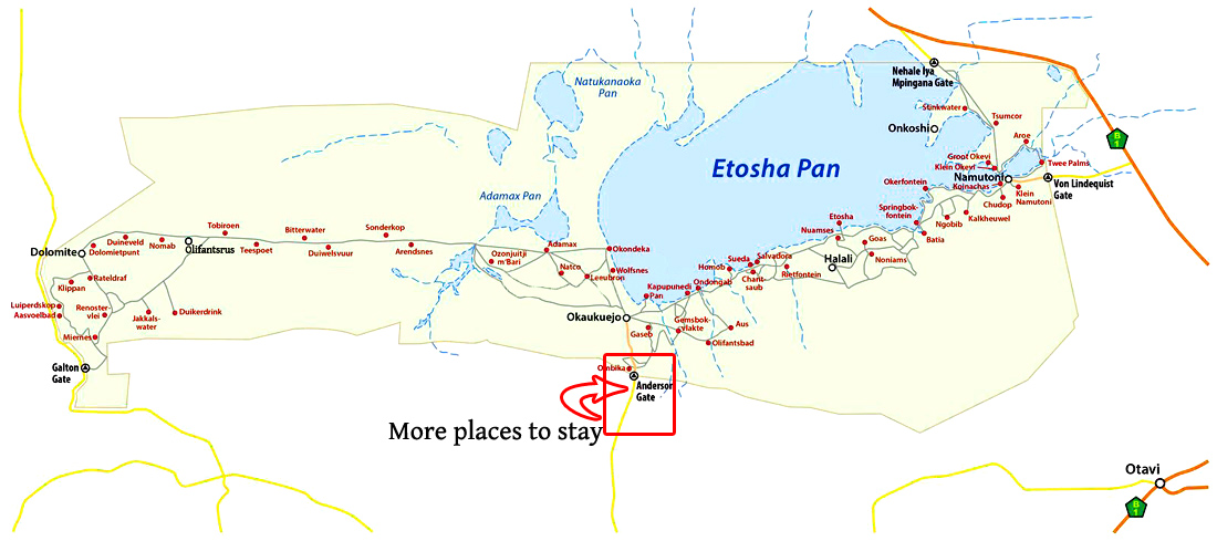 Map of etosha National park waterholes