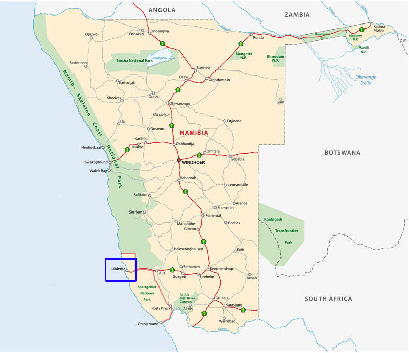 Map showing Luderitz Namibia