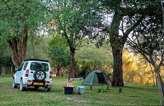 Six campsites under trees at Namushasha River Lodge Caprivi Namibia