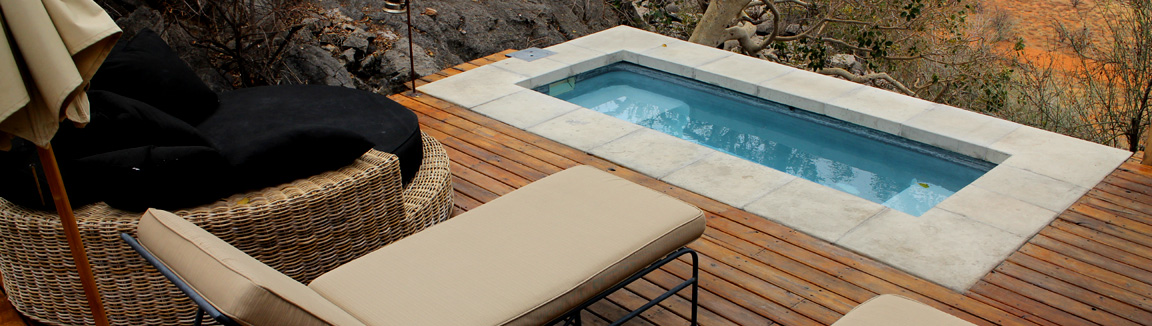 Deluxe chalet balcony with private plunge pool at Dolomite resort Namibia Namibia run by NWR