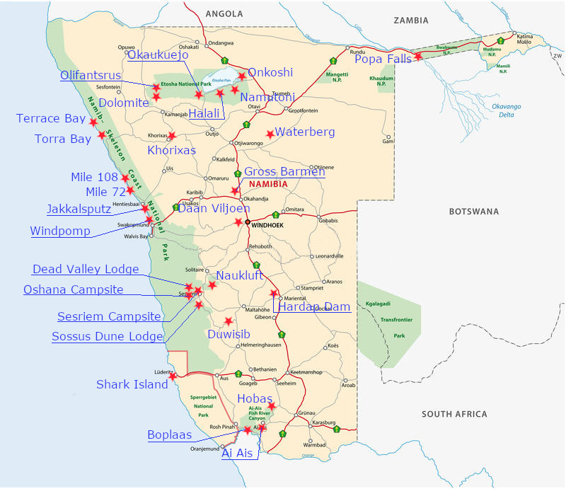 Namibia Wildlife Resorts Map