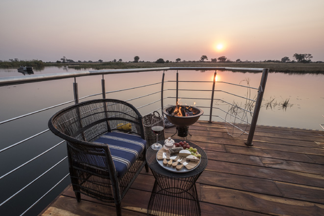 Picture of deck at sunset at Namushasha River Villa at Caprivi in Namibia