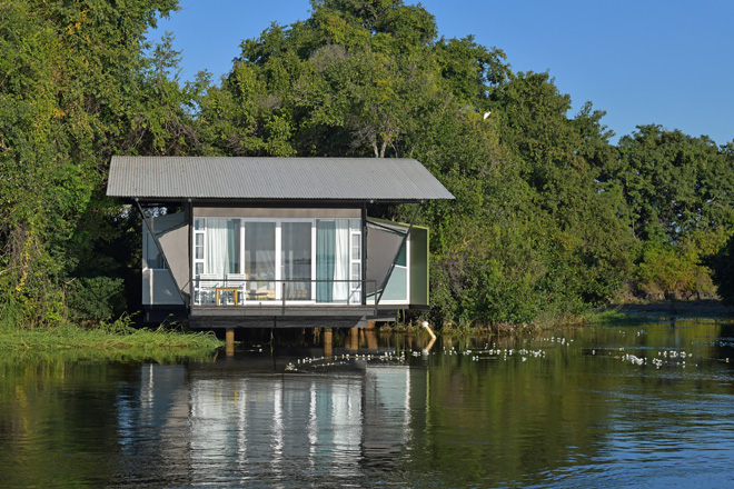 Picture of chalet on edge of river at Zambezi Mubala Lodge at Caprivi in Namibia