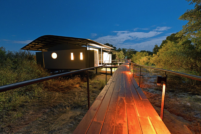 Picture of wooden pathways connecting units at Zambezi Mubala Lodge in Caprivi Namibia