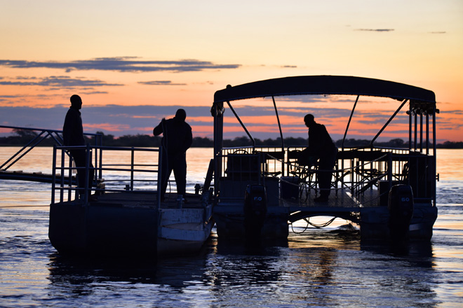 Sundowner boat trips at Zambezi Mubala Lodge Caprivi Namibia